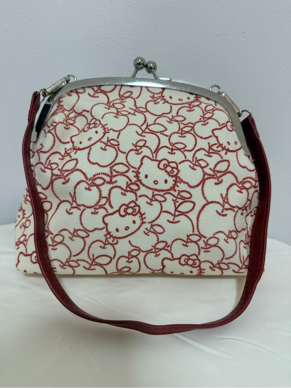 Hello Kitty Cream Canvas Mini Bag with Red Print and Strap